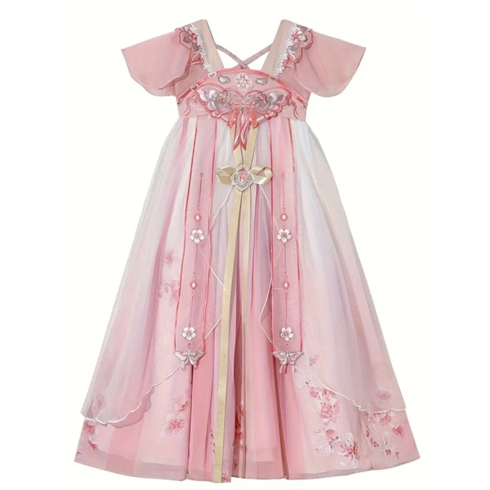 Floral Butterfly Hanfu Inspired Floral Embroidered Dress (*7-8yr old)